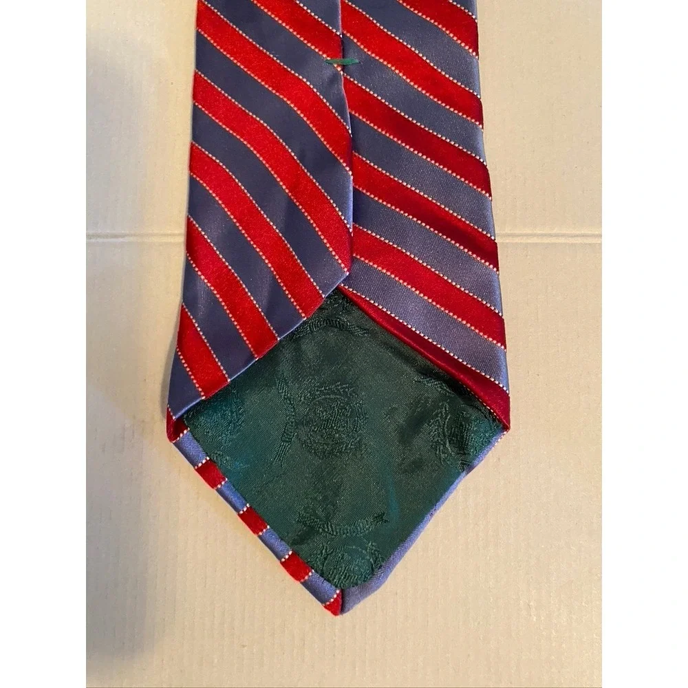 Tommy Hilfiger Mens Red Blue Striped Silk Tie Houndstooth Contrast Tip